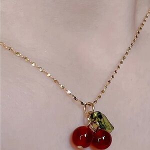 Gold Fashion Cherry Pendant Necklace